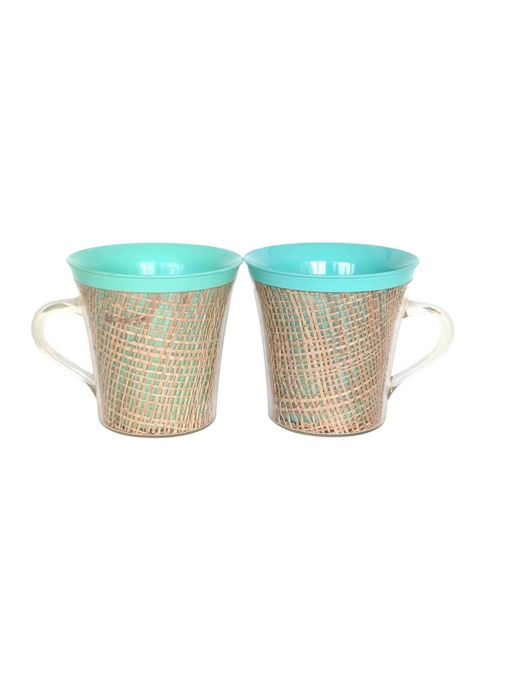 Pair of Vintage Raffiaware Mugs with Flared Rims